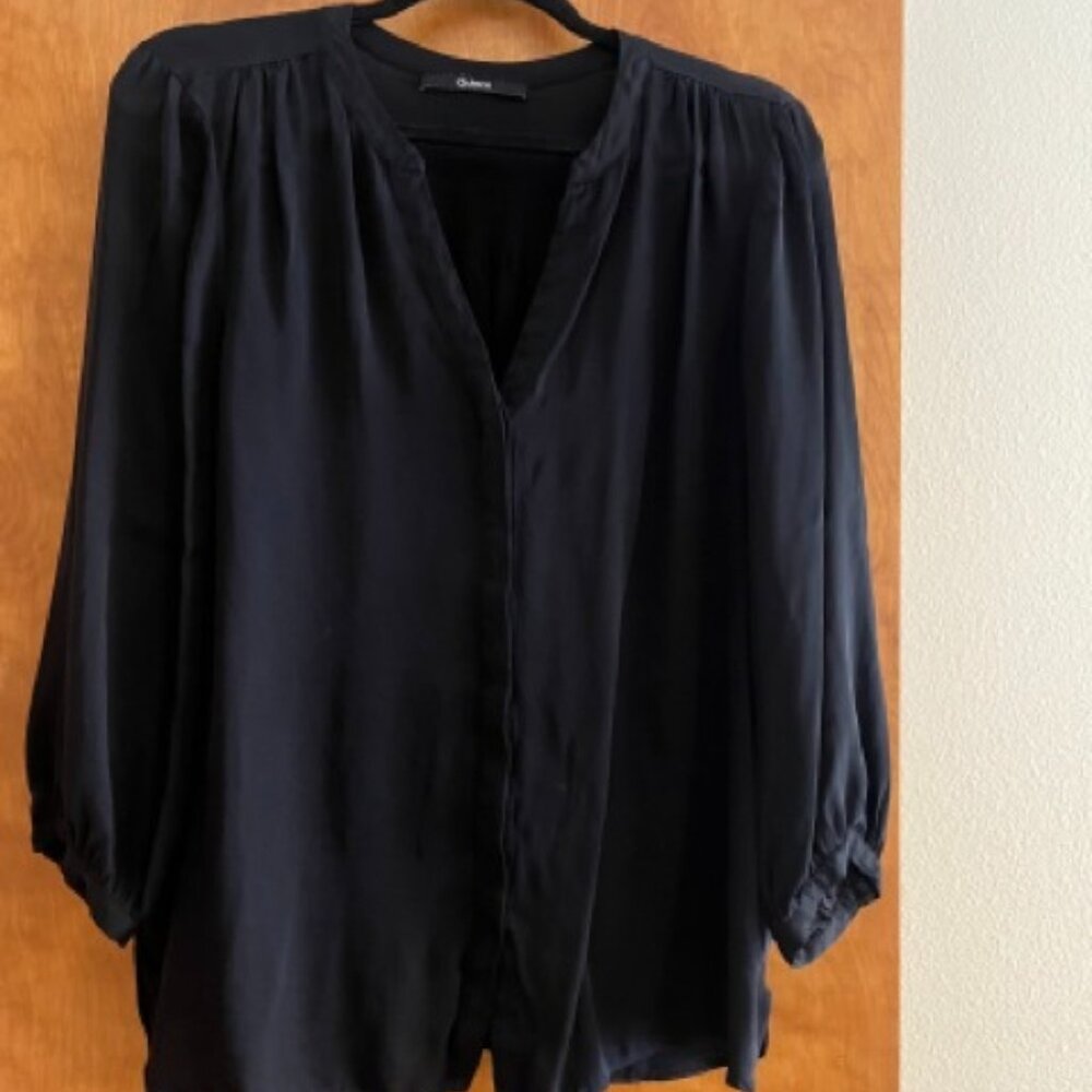 Quince Black Washable Silk Pleat Back Shirt Top Blouse (L)